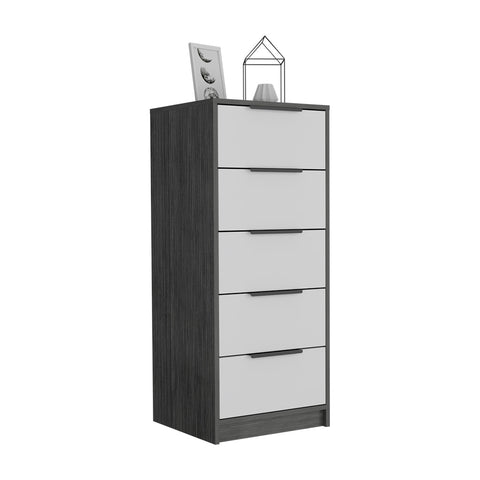 Egeo 5 Drawer Dresser, Vertical Dresser, White / Smokey Oak