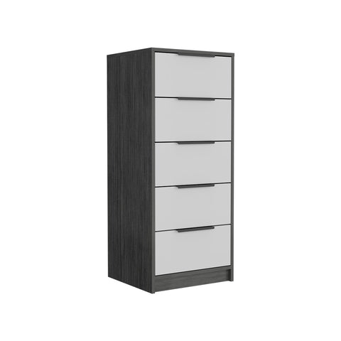 Egeo 5 Drawer Dresser, Vertical Dresser, White / Smokey Oak