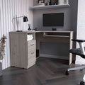 Idra L-Shaped Desk, Keyboard Tray, Two Drawers, One Open Shelf