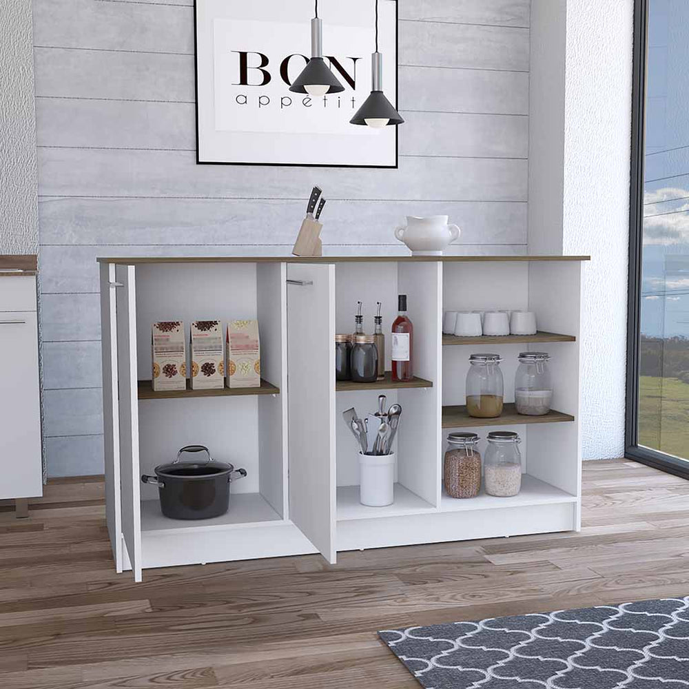 59-Inch Mars Kitchen Island with 3 Open Shelves – Open Shelving Display