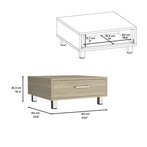 Staten Coffee Table, Four Legs, One Drawer