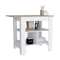 Finley Kitchen Island with Counter Space, White / Macadamia Finish