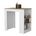 DEPOT E-SHOP Lacour Kitchen Island, Kitchen Bar Table with 3-Side Shelves, White / Macadamia