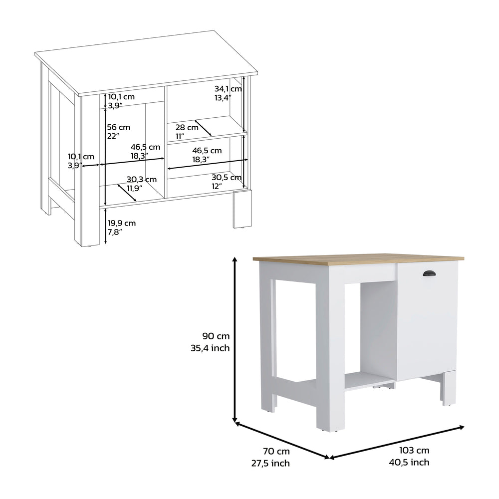 40-Inch Caddo Kitchen Island – Open Shelf Access