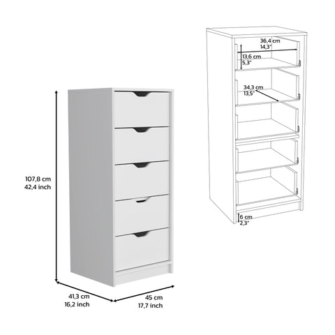Houma 5 Drawers Narrow Dresser, Slim Storage Chest of Drawers