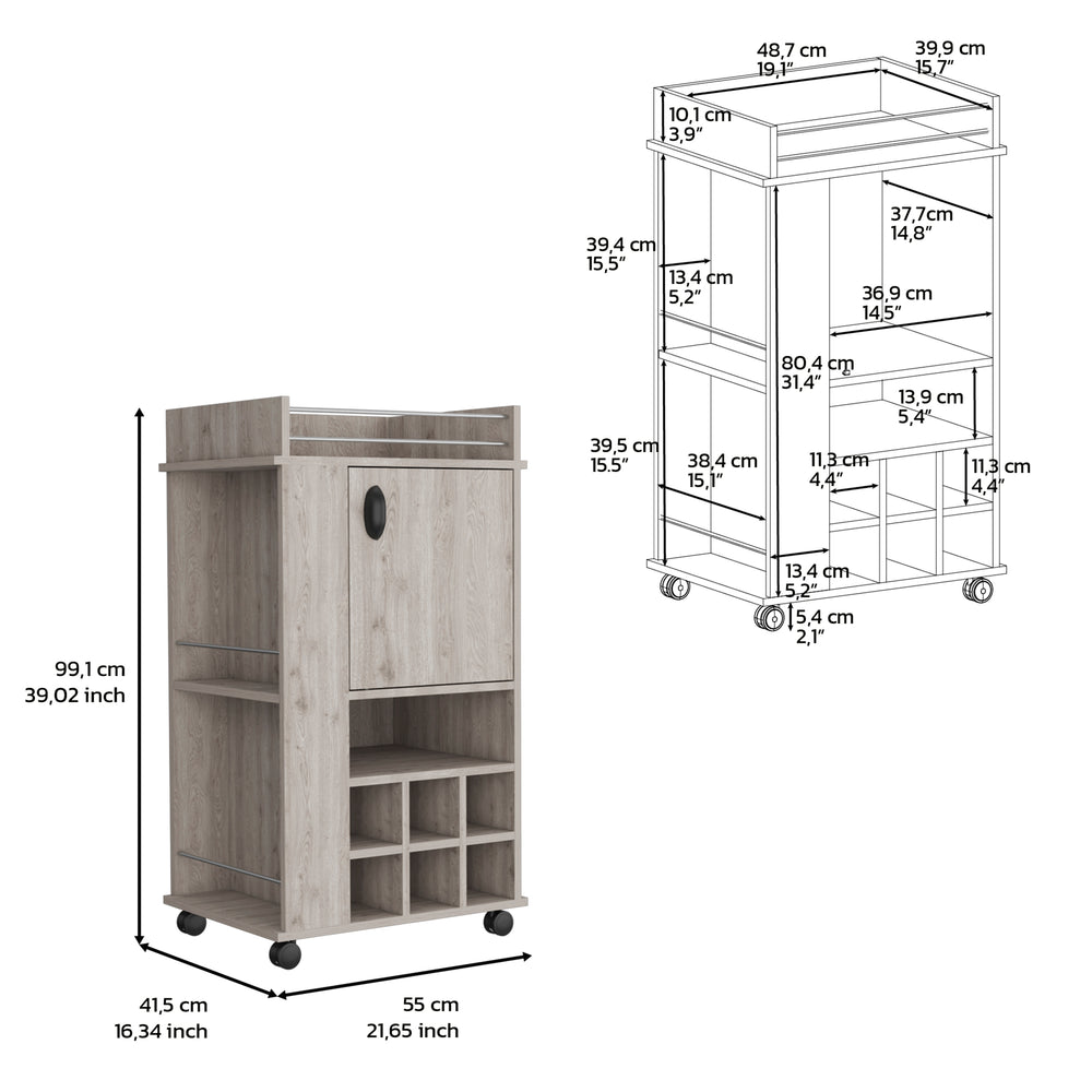 22-Inch Fraser Bar Cart with Wine Rack and Casters – Dedicated Bottle Cubbies
