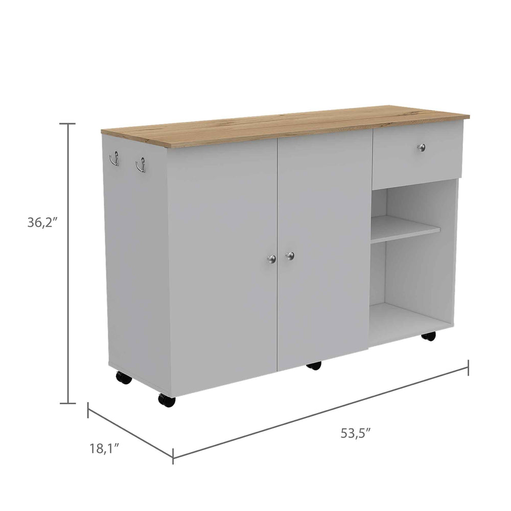 54-Inch Syros Kitchen Island with 1-Drawer and Double Door – Handy Storage Drawer