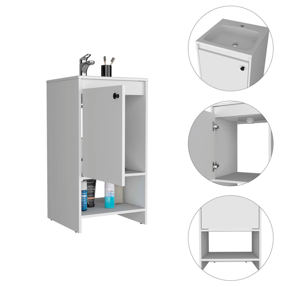 18-Inch Braavos Bathroom Vanity with Sink with Single Door and 2 Open Shelves – Compact Footprint