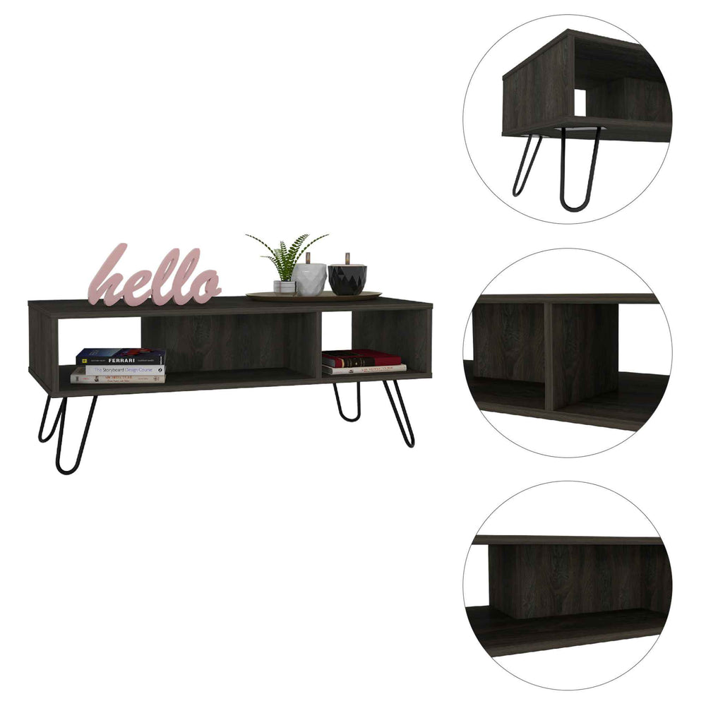 Vassel Coffee Table with 2 Open Shelves – Spacious Flat Top