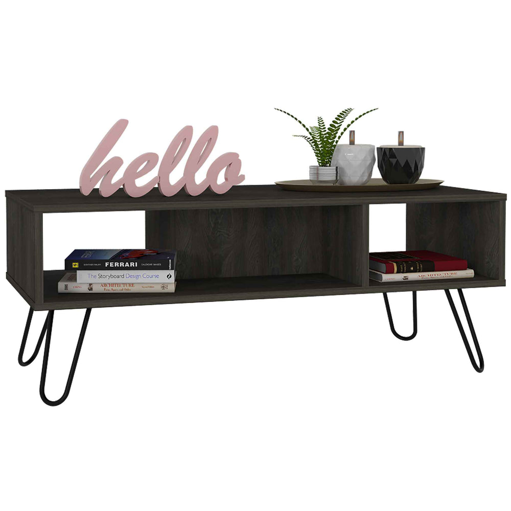 Vassel Coffee Table with 2 Open Shelves – Open Cubby Storage