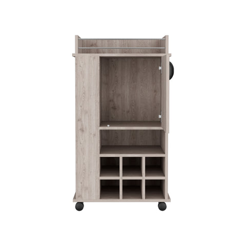DEPOT E-SHOP Fraser Bar Cart with 6 Built-in Wine Rack and Casters, Light Gray