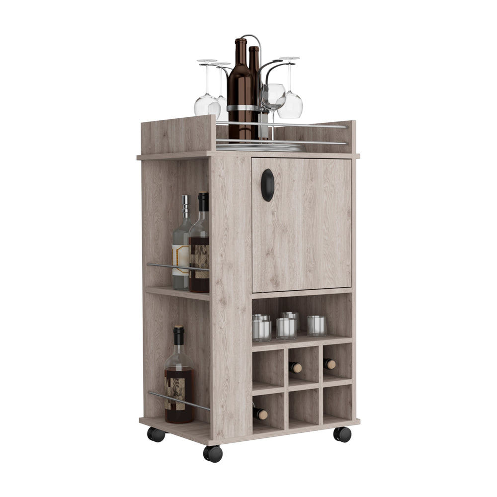 22-Inch Fraser Bar Cart with Wine Rack and Casters – Concealed Cabinet Storage