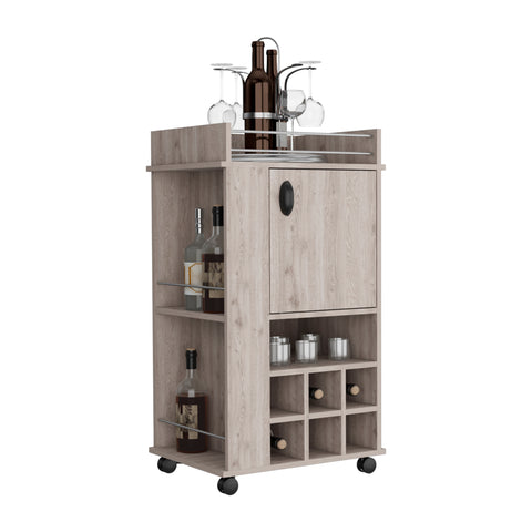 DEPOT E-SHOP Fraser Bar Cart with 6 Built-in Wine Rack and Casters, Light Gray