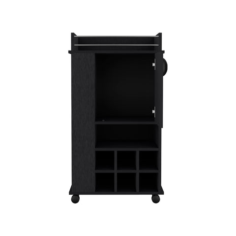 DEPOT E-SHOP Fraser Bar Cart with 6 Built-in Wine Rack and Casters, Black