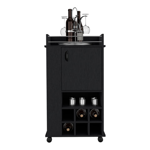 DEPOT E-SHOP Fraser Bar Cart with 6 Built-in Wine Rack and Casters, Black