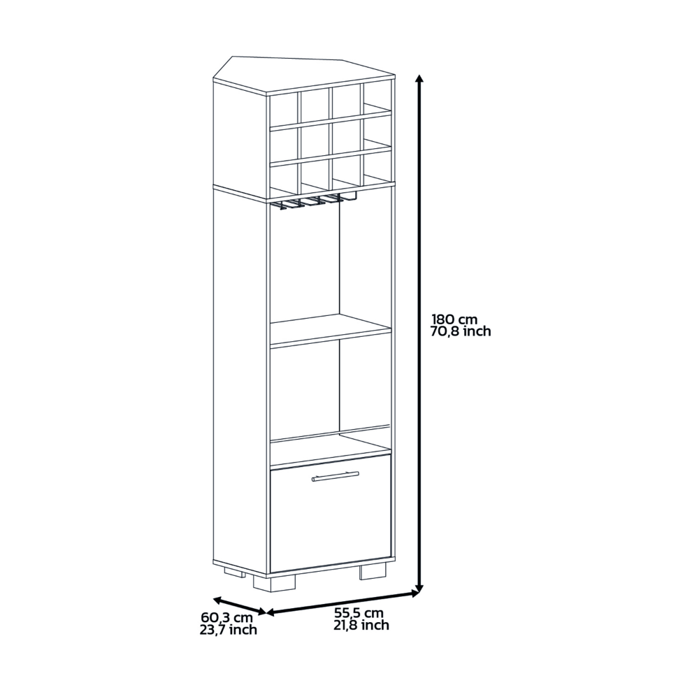 22-Inch Norway Corner Bar Cabinet with Wine Rack – Concealed Cabinet Storage