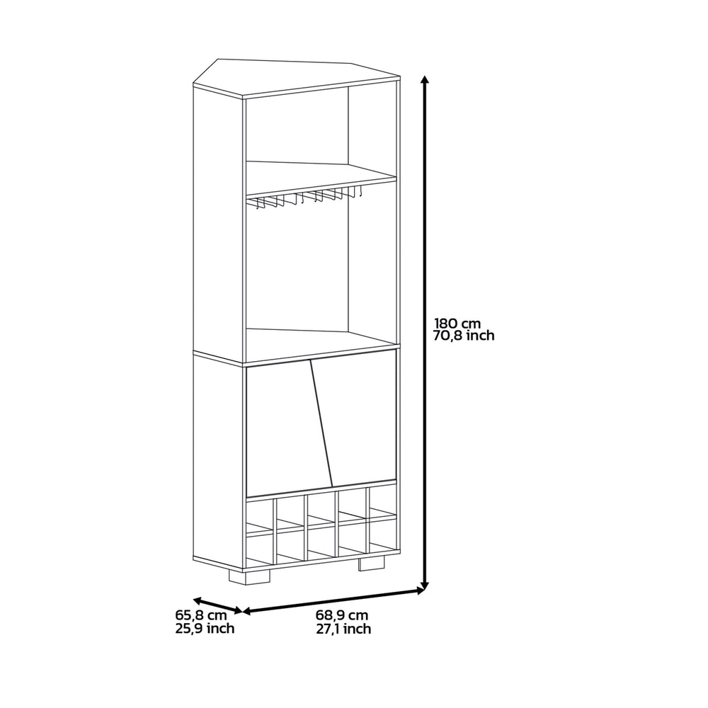 27-Inch Nassau Corner Bar Cabinet with Wine Rack and Double Door – Open Display Shelving