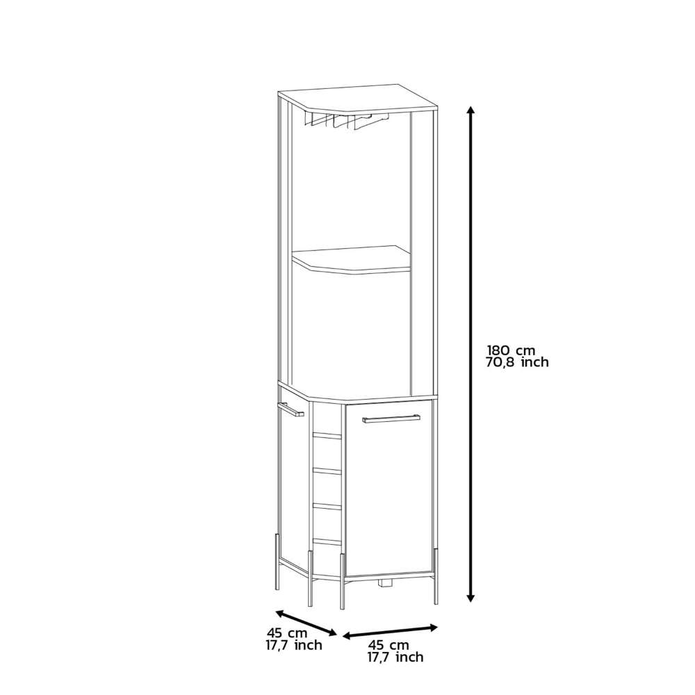 18-Inch Bosnia Corner Bar Cabinet with Wine Rack and Single Door – Durable Construction
