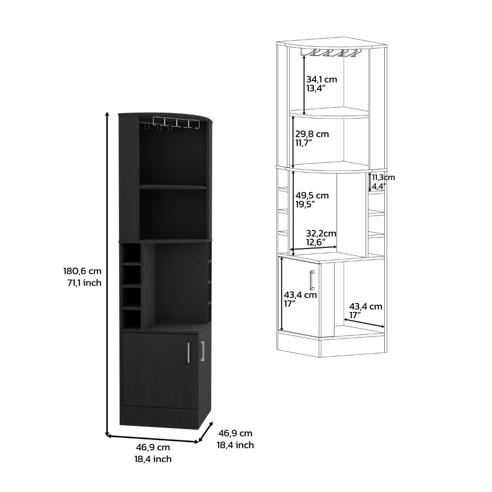 26-Inch Cairo Corner Bar Cabinet with Wine Rack and Double Door – Concealed Cabinet Storage