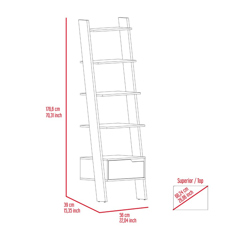 22-Inch Kobe Ladder Bookcase with 1-Drawer and 5 Open Shelves – Drawer Storage