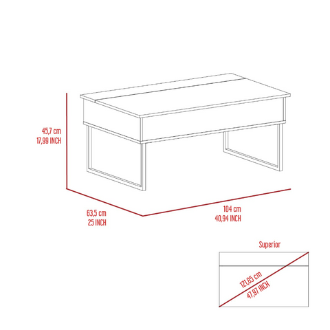 Viena Lift Top Coffee Table, Flexible Shelf, Two Legs