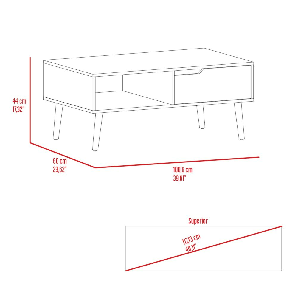40-Inch Kobe Coffee Table with 1-Drawer – Mid-Century Leg Design