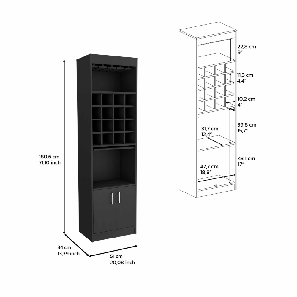 20-Inch Athens Kava Bar Cabinet with Wine Rack and Double Door – Durable Construction