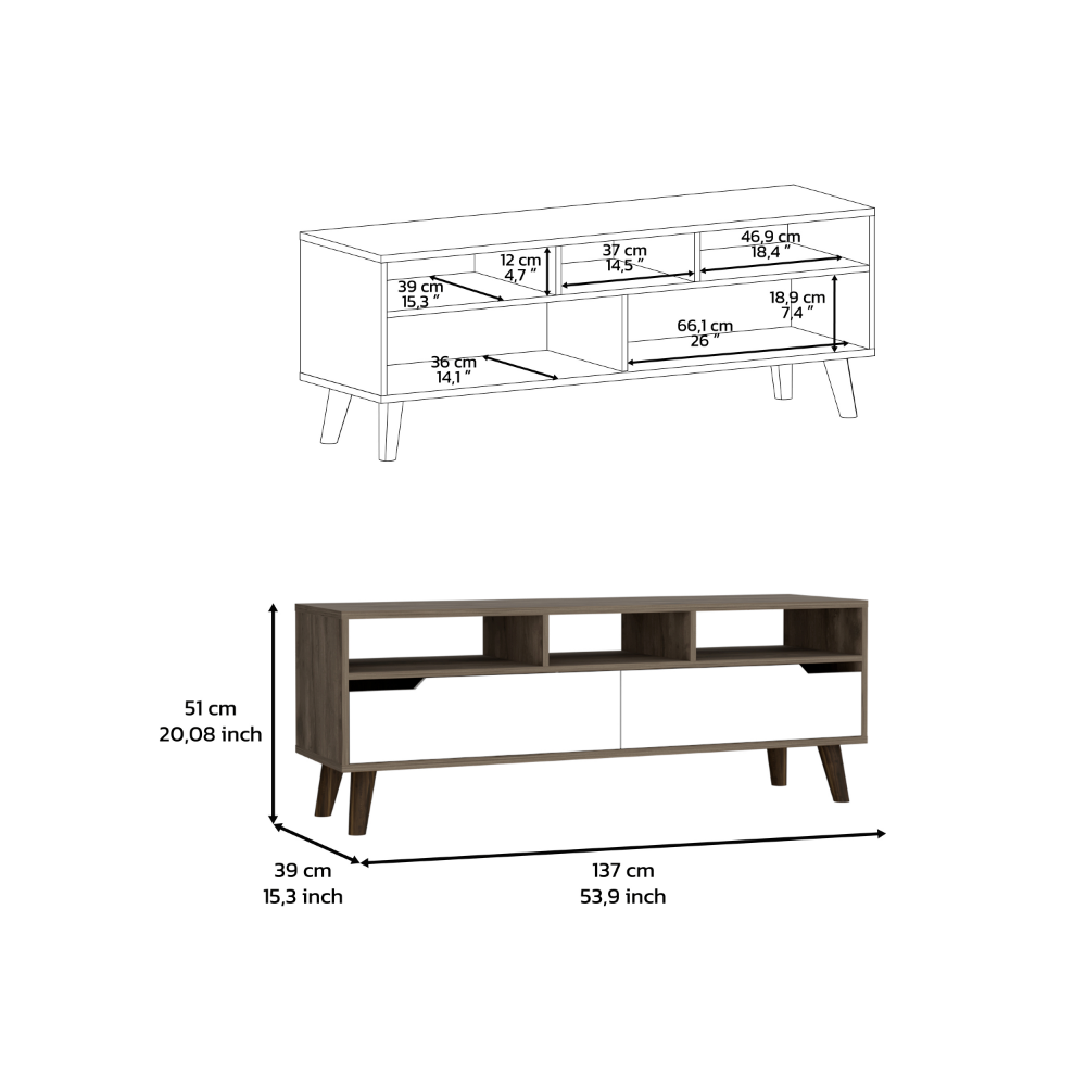 54-Inch Kobe TV Stand with 3 Open Shelves – Durable Construction