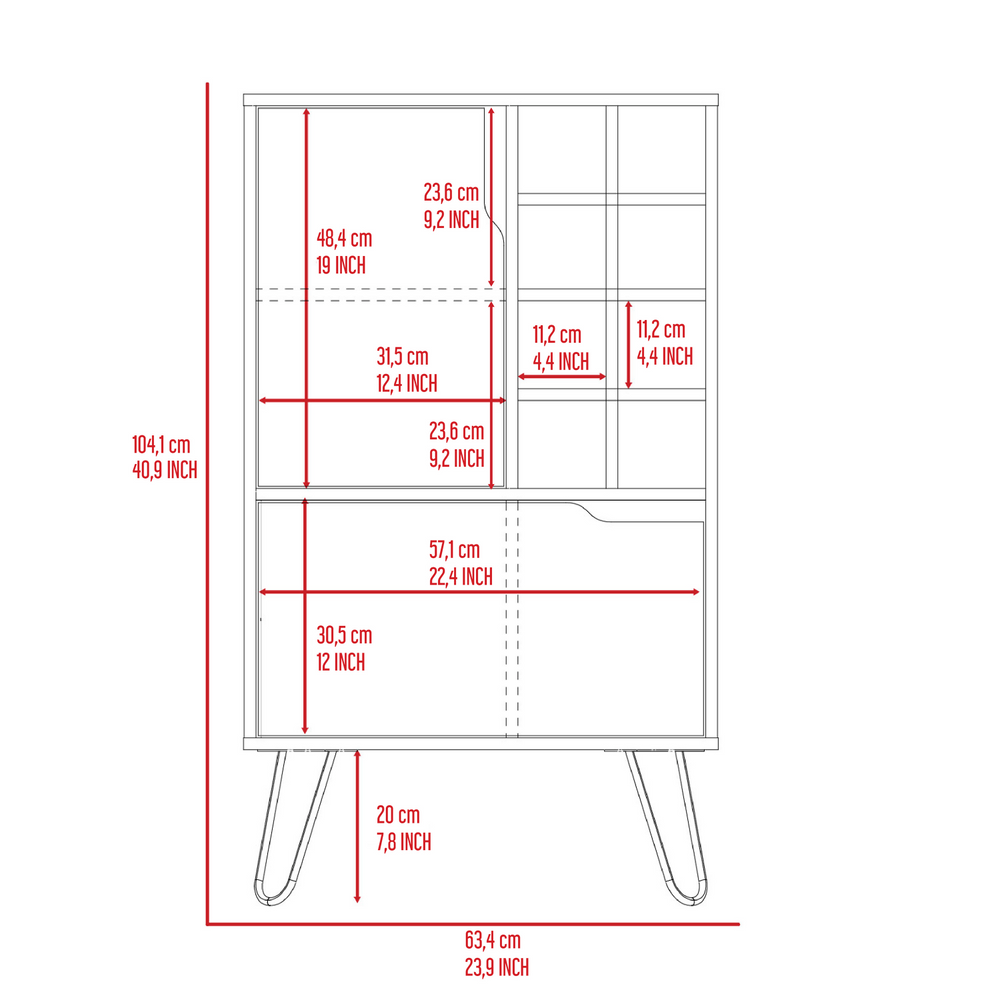 Zamna L Bar Single Door Cabinet, Eight Built-in Wine Rack, Four Legs ...