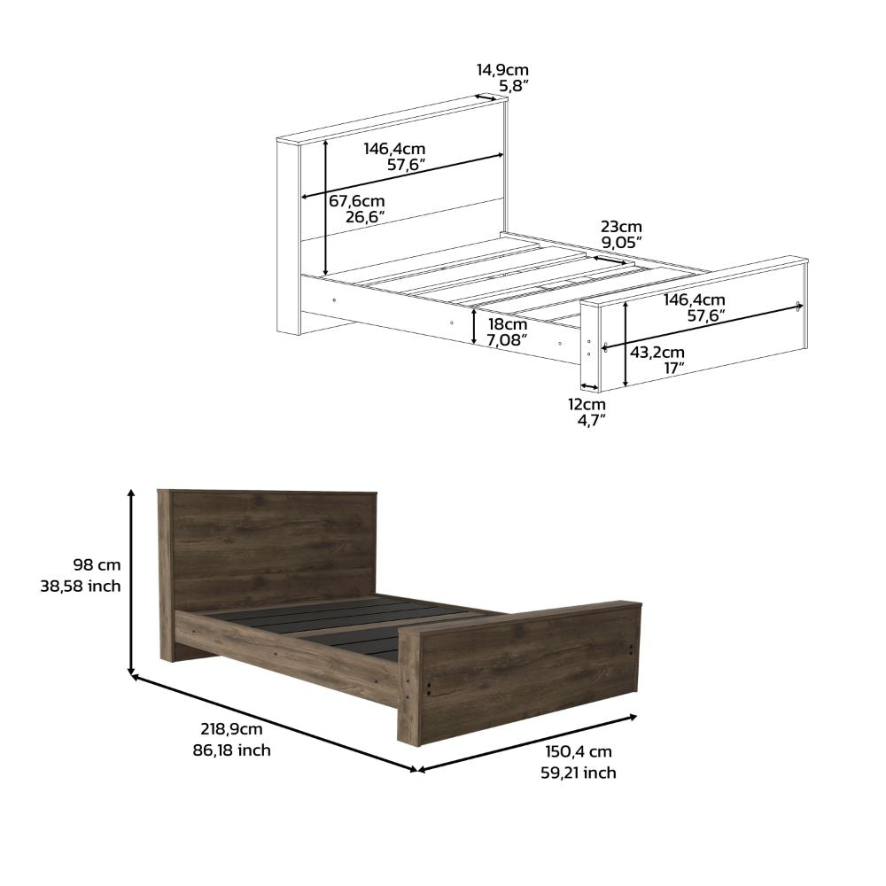 59-Inch Barrie Full Size Bed Furniture – Dark Brown Finish