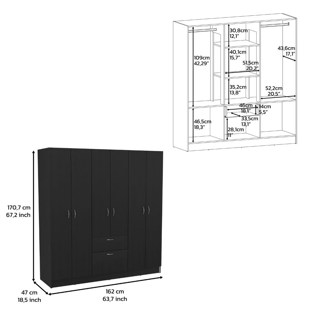 64-Inch Kibo Armoire with 1-Drawer – Stacked Storage Drawers
