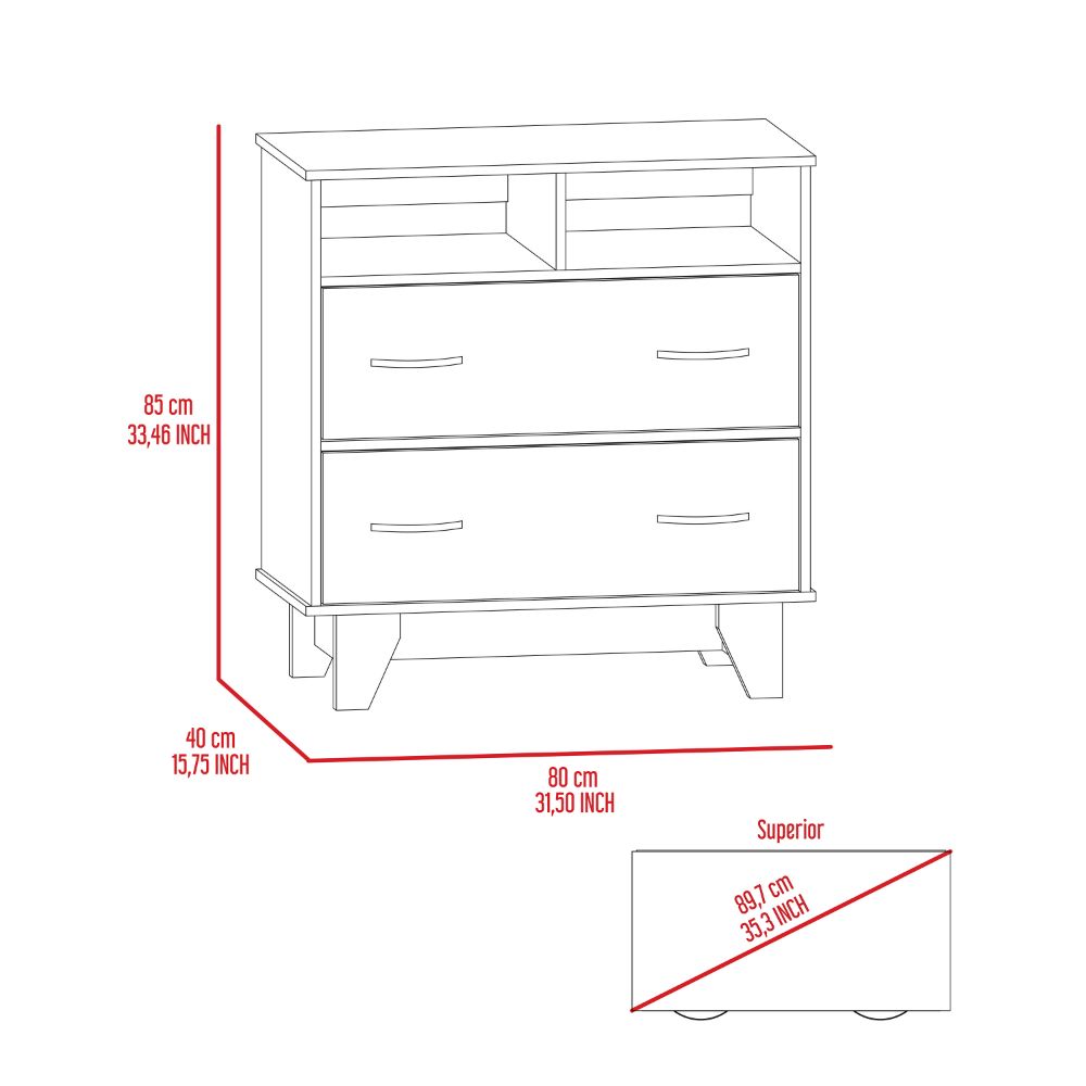 32-Inch Stamford Dresser with 2-Drawer and 2 Open Shelves – Durable Construction