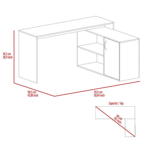 60-Inch Pearl L-Shaped Computer Desk with Single Door and 2 Open Shelves – Open Shelving