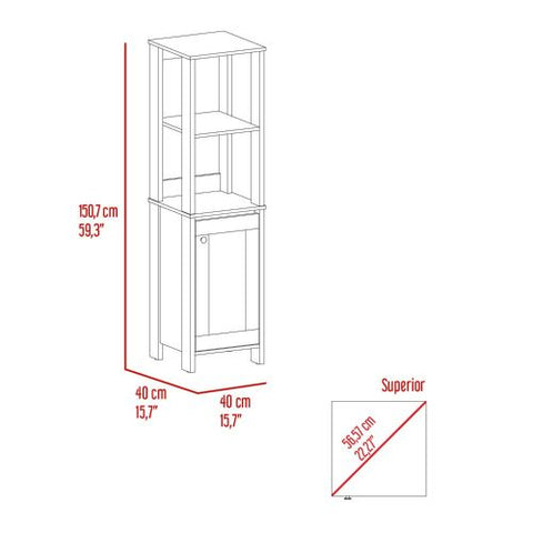 New Haven Linen Single Door Cabinet, Two Interior Shelves, Two Open Shelves