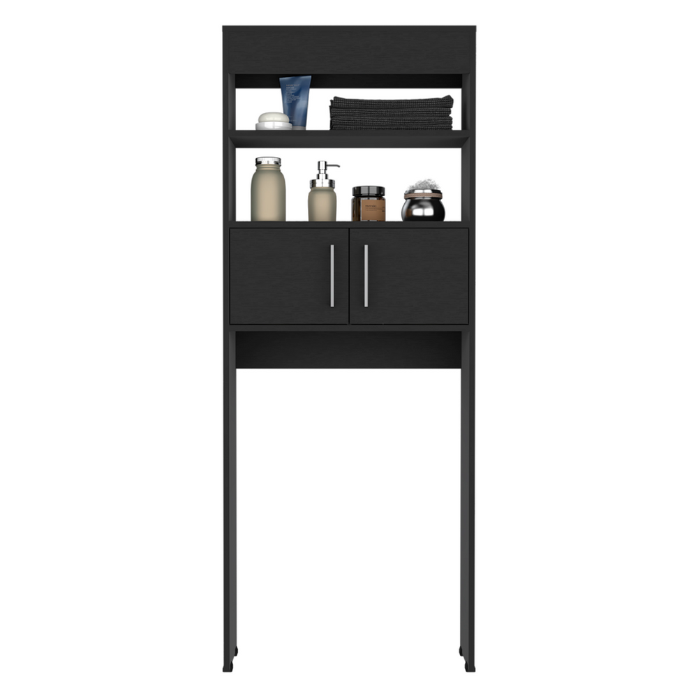 25-Inch Atlas Over Storage Cabinet with Double Door and 2 Open Shelves – Sturdy Black Wengue Build