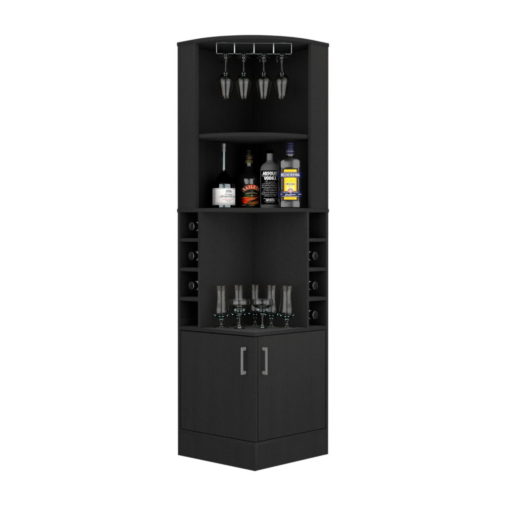 26-Inch Cairo Corner Bar Cabinet with Wine Rack and Double Door – Corner-Fitted Footprint