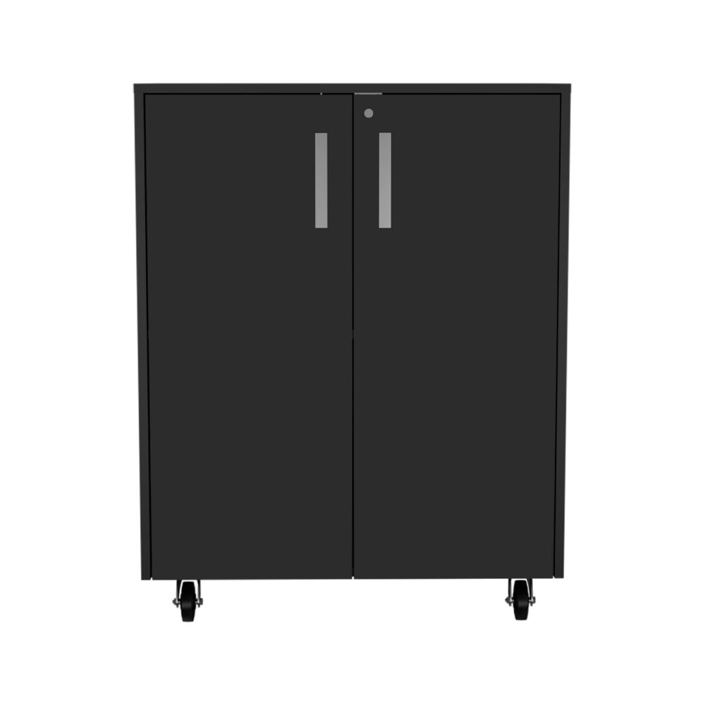 28-Inch Hartford Storage Cabinet with Casters and Double Door – Sturdy Black Build