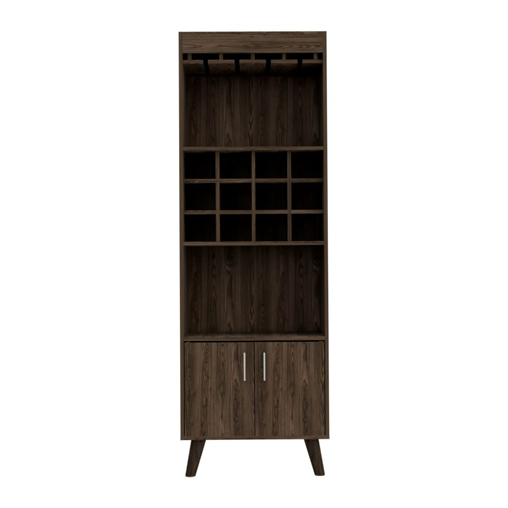 24-Inch Harvey Storage Cabinet with Double Door and 2 Open Shelves – Sturdy Dark Walnut Build