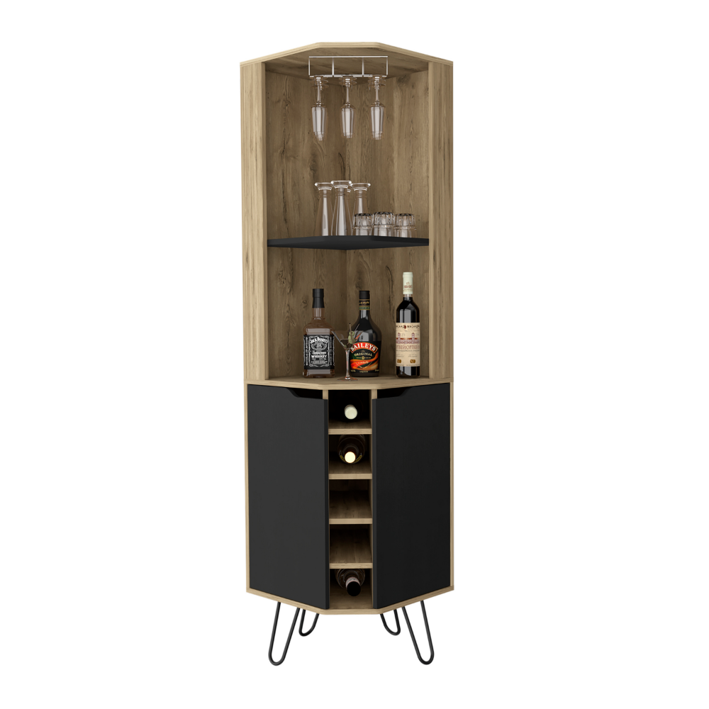 18-Inch Bursan Storage Cabinet with Wine Rack and 2 Open Shelves – Durable Construction