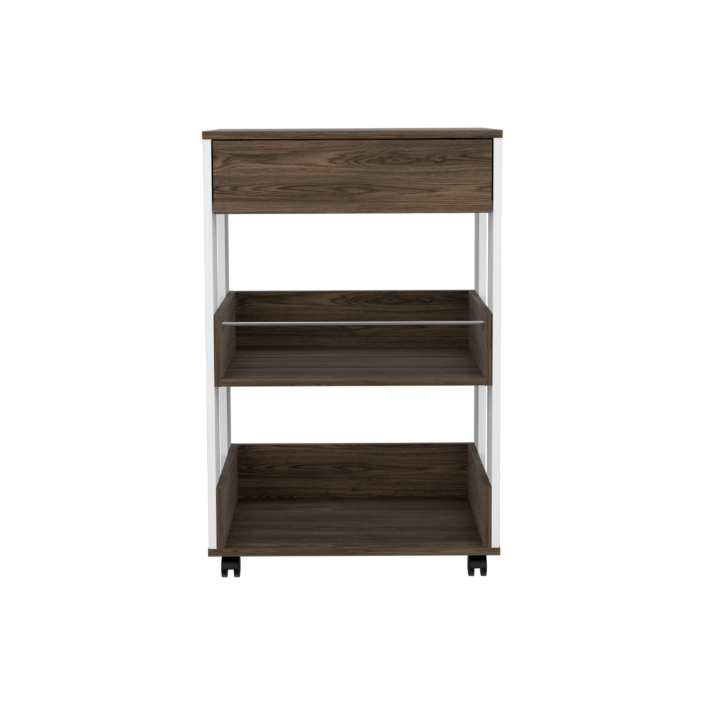 22-Inch Pillar Rolling Kitchen Cart with Casters and 3 Open Shelves – Sturdy Two-Tone Build