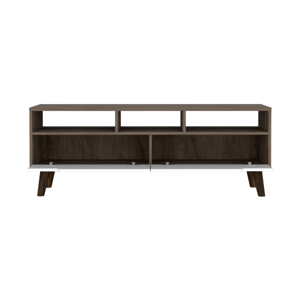 54-Inch Kobe TV Stand with 3 Open Shelves – Sturdy Dark Walnut Build