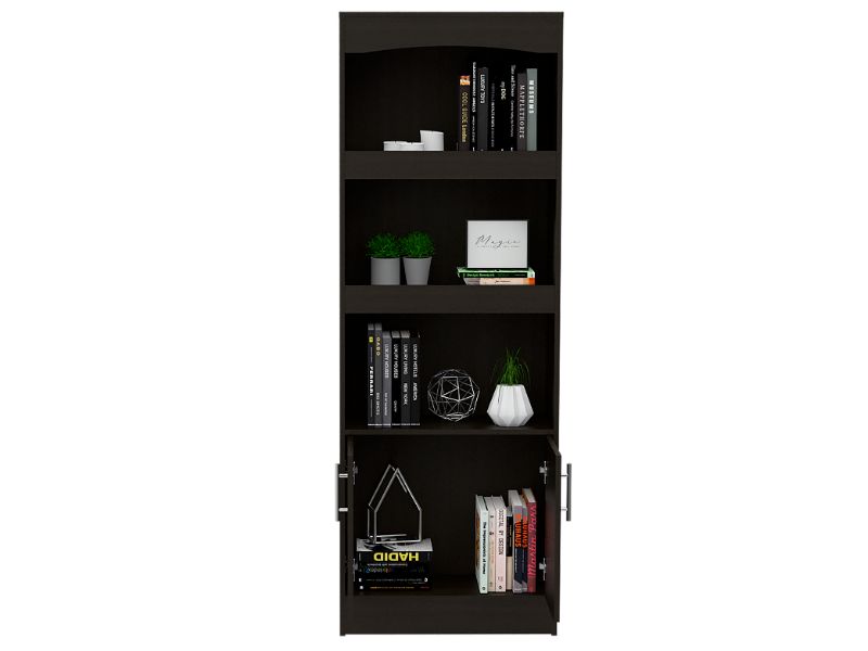 25-Inch Dozza Ladder Bookcase with Double Door and 3 Open Shelves – Sturdy Black Build