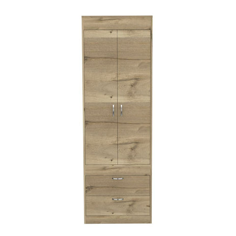 DEPOT E-SHOP Portugal Armoire, Double Door Cabinet, Two Drawers, Metal Handles, Rod