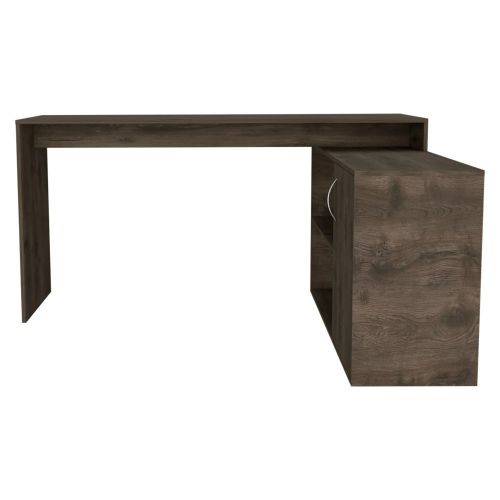 60-Inch Pearl L-Shaped Computer Desk with Single Door and 2 Open Shelves – Durable Construction