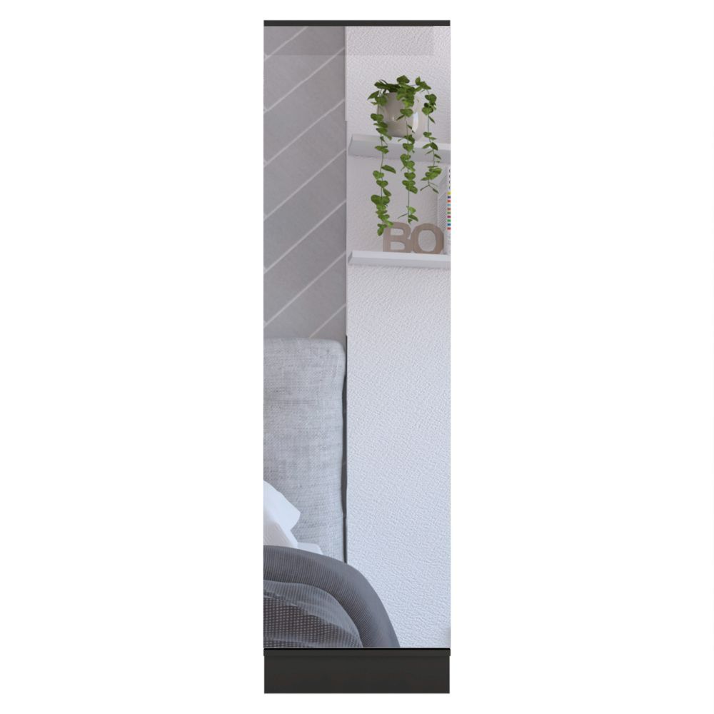 18-Inch Charlotte Xl Shoe Storage Cabinet with Mirror and Single Door – Sturdy Black Build