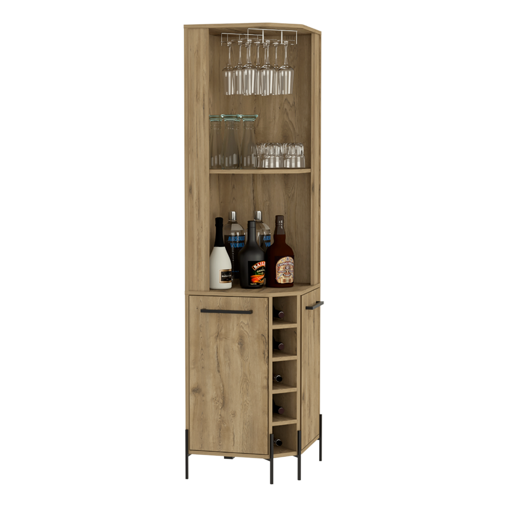 18-Inch Bosnia Corner Bar Cabinet with Wine Rack and Single Door – Stemware Storage Rack