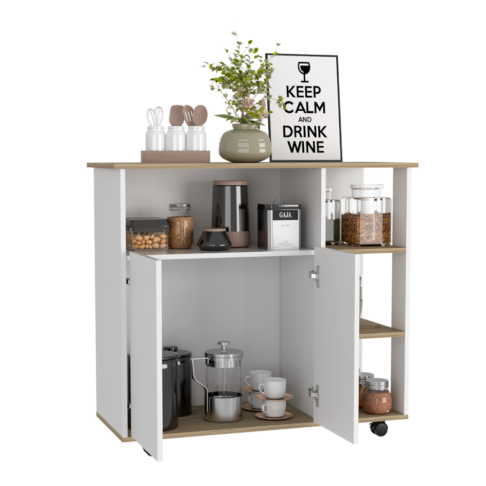 St. Thomas Rolling Kitchen Cart with Casters and Double Door – Mobile Utility Storage