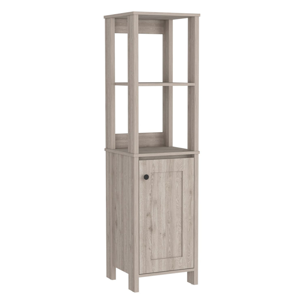 16-Inch New Haven Linen Tower Cabinet with Single Door – Open Display Shelving