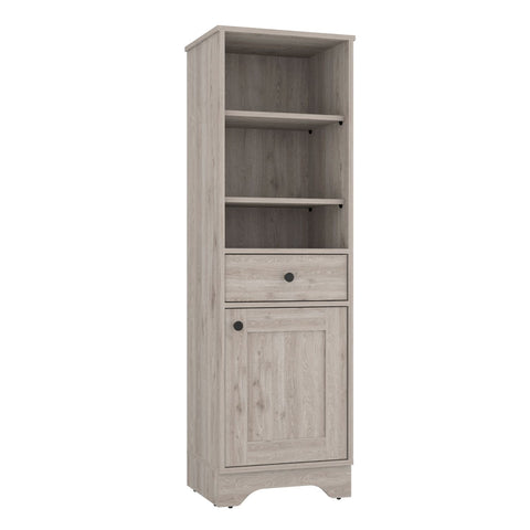 Norwalk Linen Single Door Cabinet, Three External Shelves, One Drawer, Two Interior Shelves