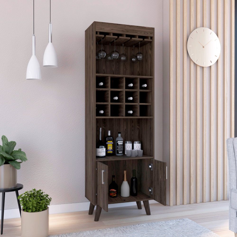 24-Inch Harvey Storage Cabinet with Double Door and 2 Open Shelves – Wine Bottle Storage Grid